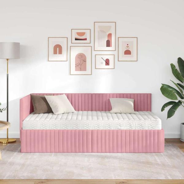 Eckbettgestell mit Matratze 2 stk. Rosa 90 x 190 cm Samt