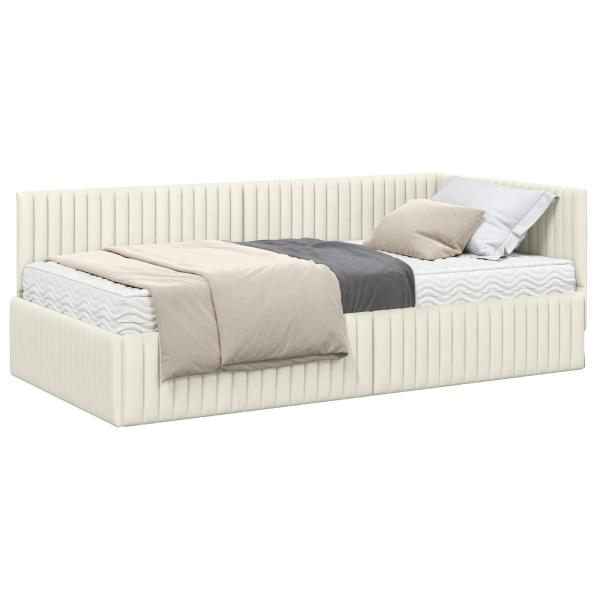 Eckbettgestell mit Matratze mit Kopfteil 2 stk. Creme Samt