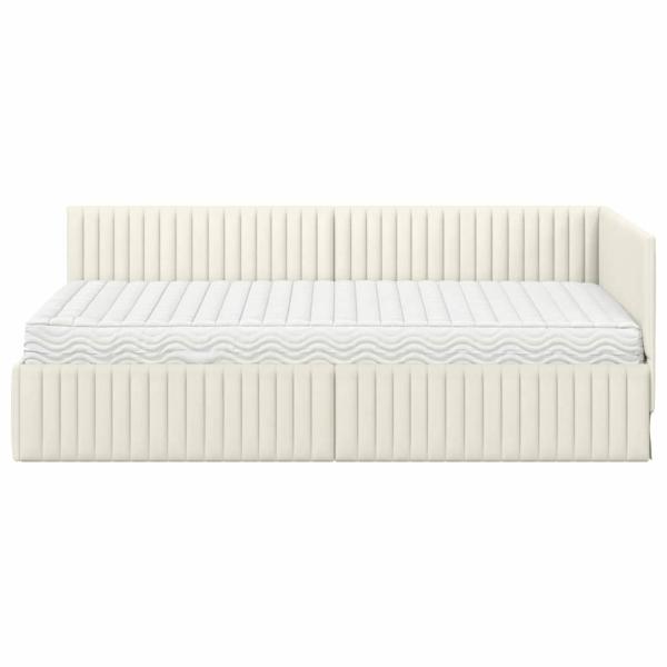 Eckbettgestell mit Matratze mit Kopfteil 2 stk. Creme Samt