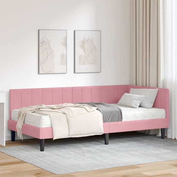 ARDEBO.de - Eckbettgestell mit Matratze mit Kopfteil 2 stk. Grau Samt