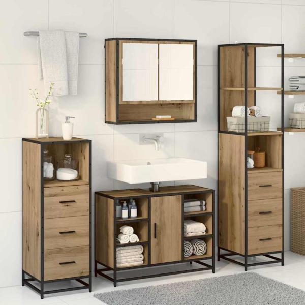 Badezimmermöbel-Set 3 stk. Artisan-Eiche 35 x 37,5 x 166 cm