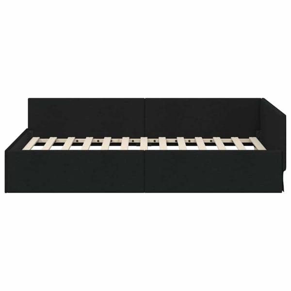 Eckbettgestell mit Kopfteil Schwarz 100 cm x 200 cm Stoff