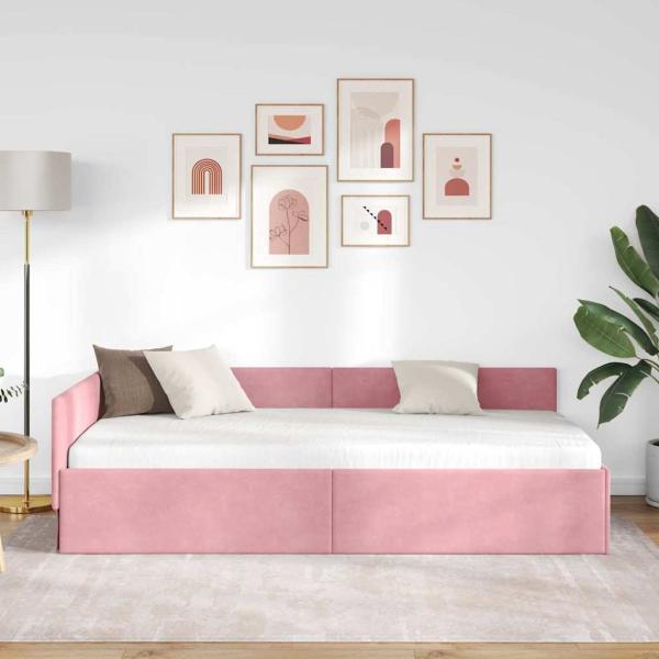 Eckbettgestell mit Kopfteil Rosa 100 cm x 200 cm Samt