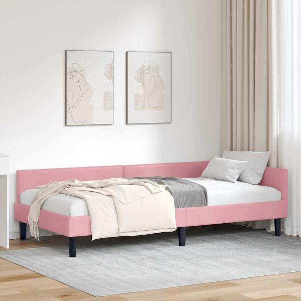 ARDEBO.de - Eckbettgestell mit Kopfteil Rosa 90 cm x 200 cm Samt
