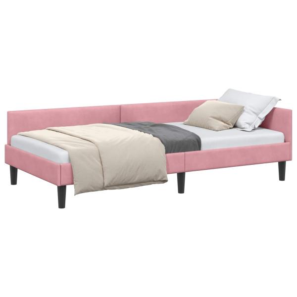 Eckbettgestell mit Kopfteil Rosa 90 cm x 200 cm Samt