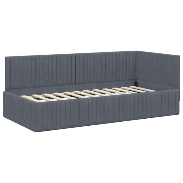 Eckbettgestell mit Kopfteil Dunkelgrau 90 cm x 200 cm Samt