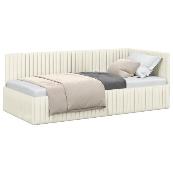 Eckbettgestell mit Kopfteil Creme 90 cm x 200 cm Samt