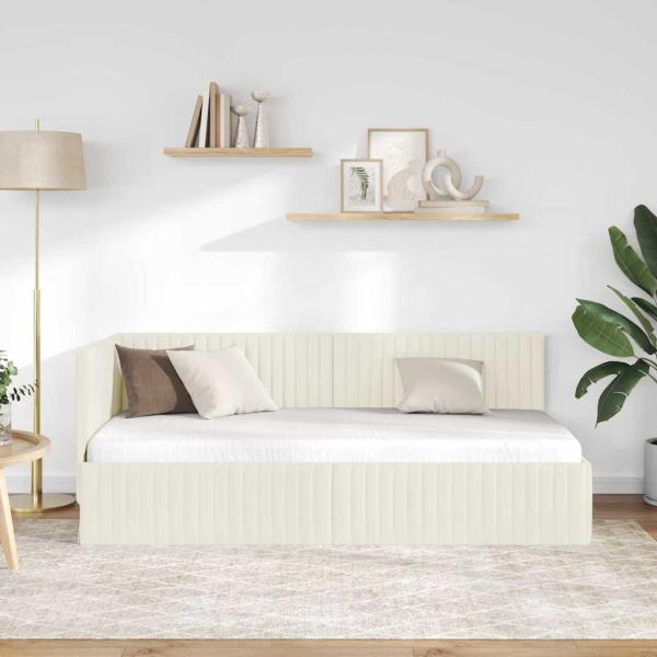 Eckbettgestell mit Kopfteil Creme 90 cm x 200 cm Samt
