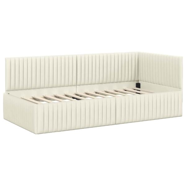Eckbettgestell mit Kopfteil Creme 90 cm x 200 cm Samt