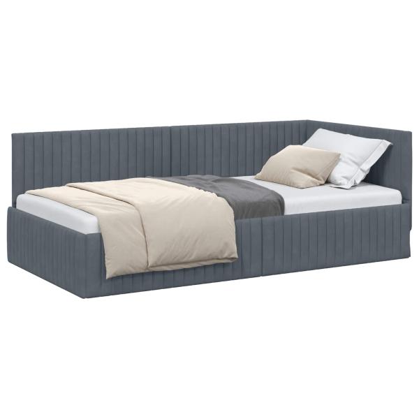 Eckbettgestell mit Kopfteil Dunkelgrau 100 cm x 200 cm Samt