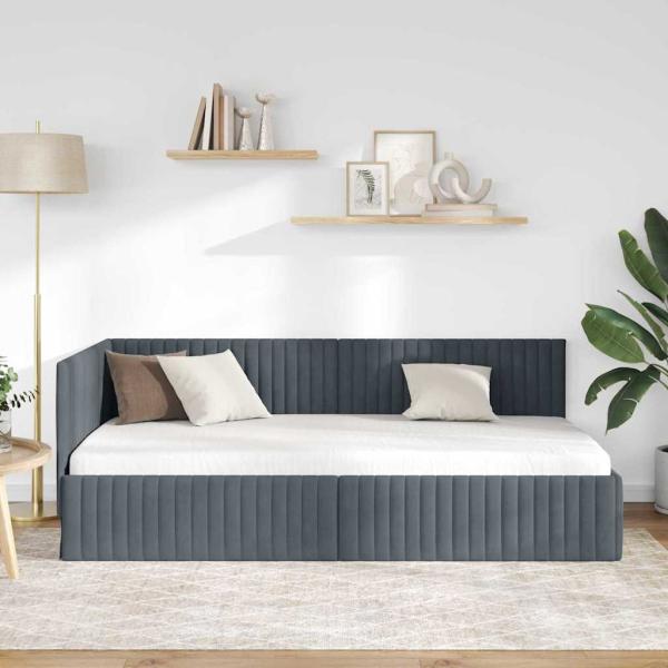 Eckbettgestell mit Kopfteil Dunkelgrau 100 cm x 200 cm Samt