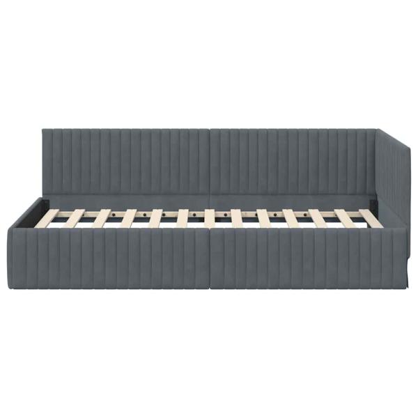 Eckbettgestell mit Kopfteil Dunkelgrau 100 cm x 200 cm Samt