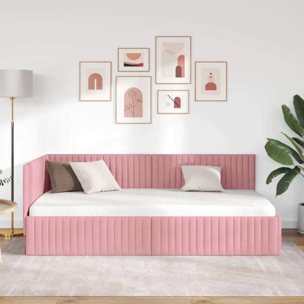 Eckbettgestell mit Kopfteil Rosa 100 cm x 200 cm Samt