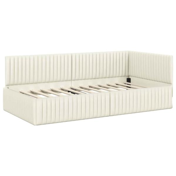 Eckbettgestell mit Kopfteil Creme 100 cm x 200 cm Samt