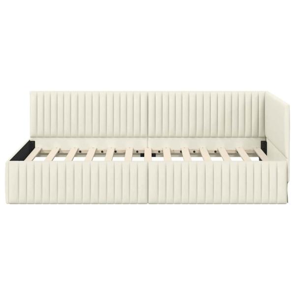 Eckbettgestell mit Kopfteil Creme 100 cm x 200 cm Samt