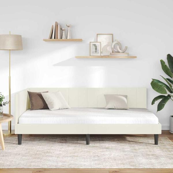Eckbettgestell mit Kopfteil Creme 90 cm x 190 cm Samt
