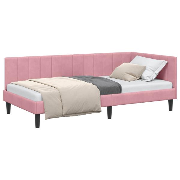 Eckbettgestell mit Kopfteil Rosa 90 cm x 200 cm Samt