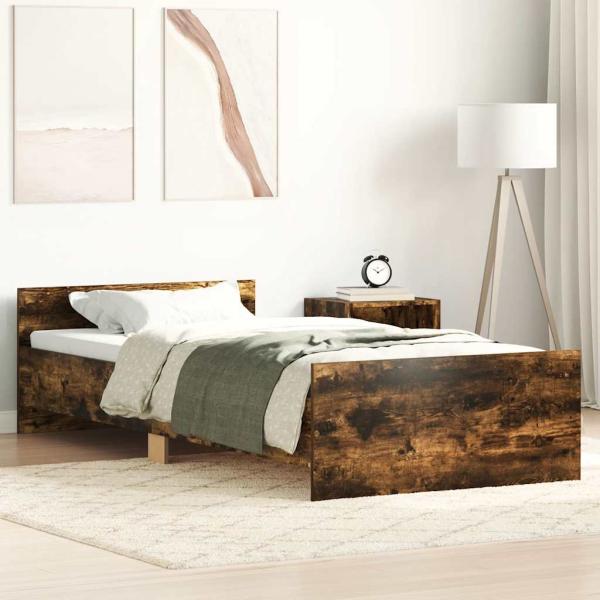 ARDEBO.de - Bettgestell ohne Matratze Räuchereiche 90x200 cm Holzwerkstoff