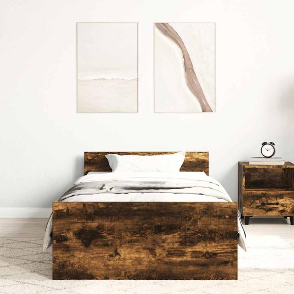 Bettgestell ohne Matratze Räuchereiche 90x200 cm Holzwerkstoff