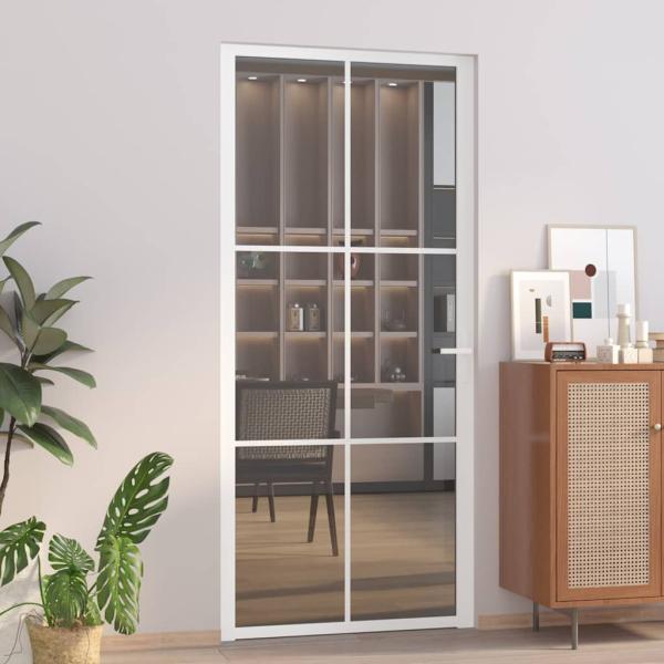 ARDEBO.de - Innentür 93x201,5 cm Weiß ESG-Glas und Aluminium