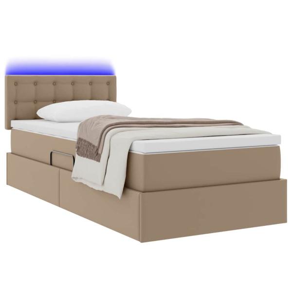 Bett mit Stauraum und LED Cappuccino 90 x 190 cm Kunstleder