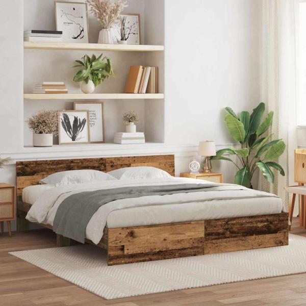 ARDEBO.de - Bettgestell mit Kopfteil mit Kopfteil Altholz 203 x 185 x 70 cm