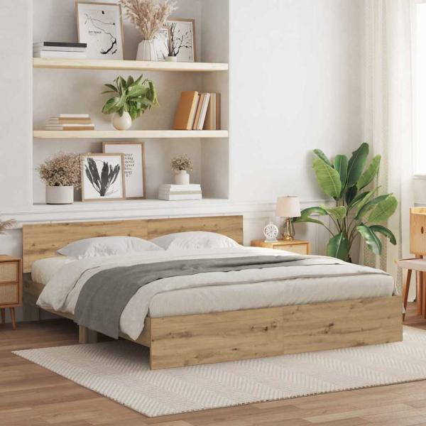 ARDEBO.de - Bettgestell mit Kopfteil Artisan-Eiche 203 x 185 x 70 cm