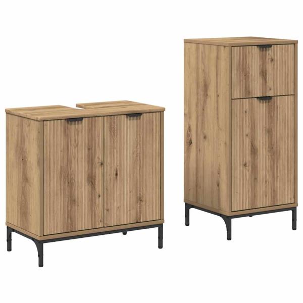 Badezimmermöbel-Set 2 Stk. Artisan-Eiche Sperrholz und Metall
