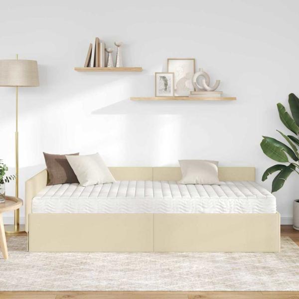 Eckbettgestell mit Matratze Sonstiges 2 stk. Creme Stoff