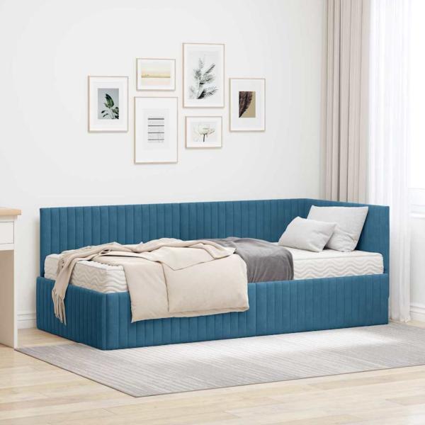 ARDEBO.de - Eckbettgestell mit Matratze 2 stk. Blau 90 x 190 cm Samt