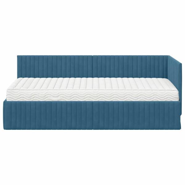 Eckbettgestell mit Matratze 2 stk. Blau 90 x 190 cm Samt
