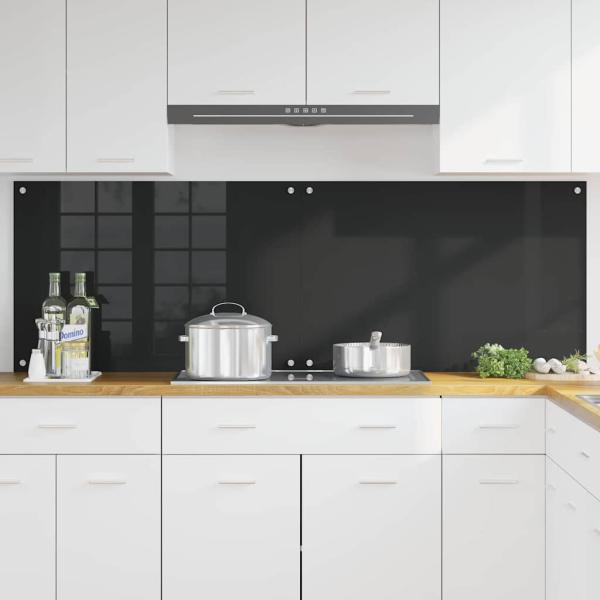 Küchenrückwand 2 Stk. Schwarz 90 x 60 cm Gehärtetes Glas