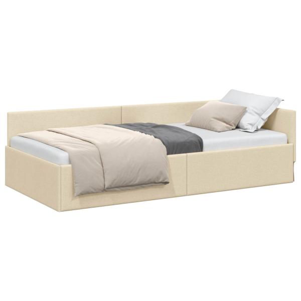Eckbettgestell mit Kopfteil Creme 90 cm x 190 cm Stoff
