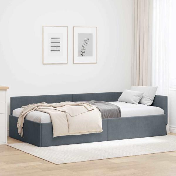 ARDEBO.de - Eckbettgestell mit Kopfteil Dunkelgrau 80 cm x 200 cm Samt