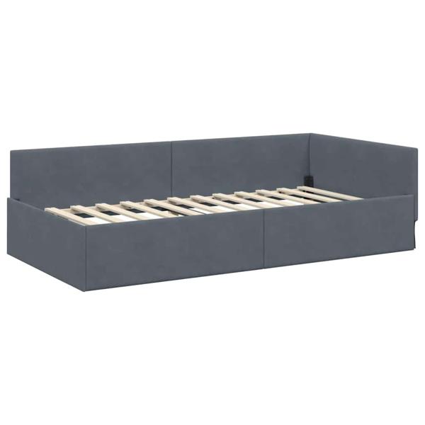 Eckbettgestell mit Kopfteil Dunkelgrau 80 cm x 200 cm Samt