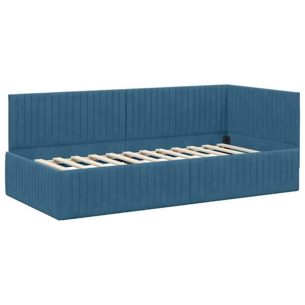 Eckbettgestell mit Kopfteil Blau 90 cm x 190 cm Samt