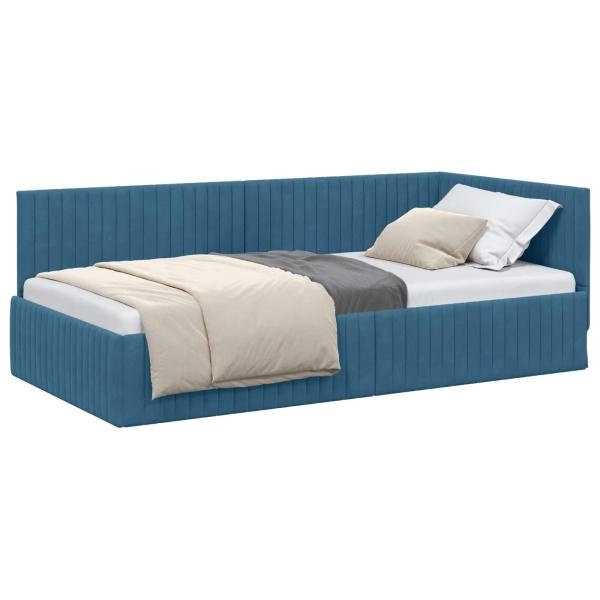 Eckbettgestell mit Kopfteil Blau 100 cm x 200 cm Samt
