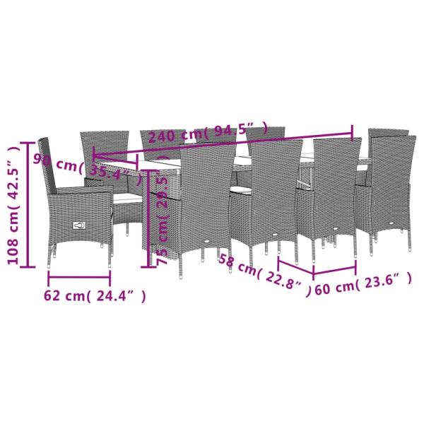 11-tlg. Garten-Essgruppe mit Kissen Beige Poly Rattan