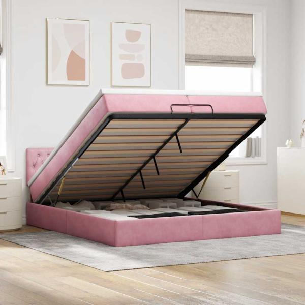 ARDEBO.de - Ottoman-Bett mit Matratzen & LEDs Rosa 200x200 cm Samt