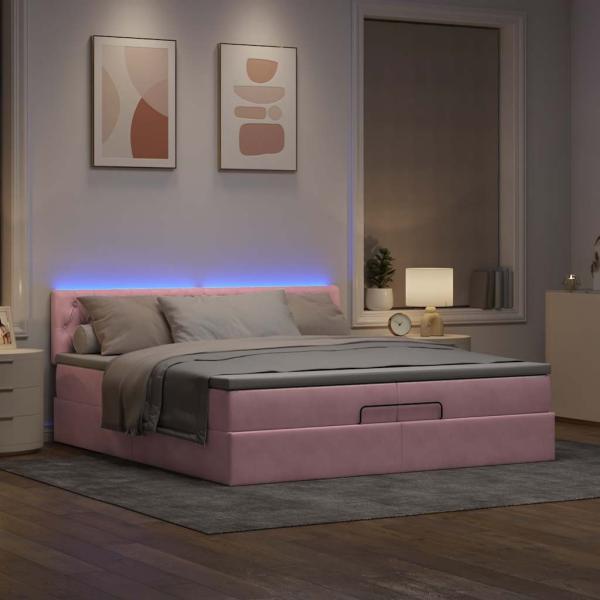 Ottoman-Bett mit Matratzen & LEDs Rosa 200x200 cm Samt