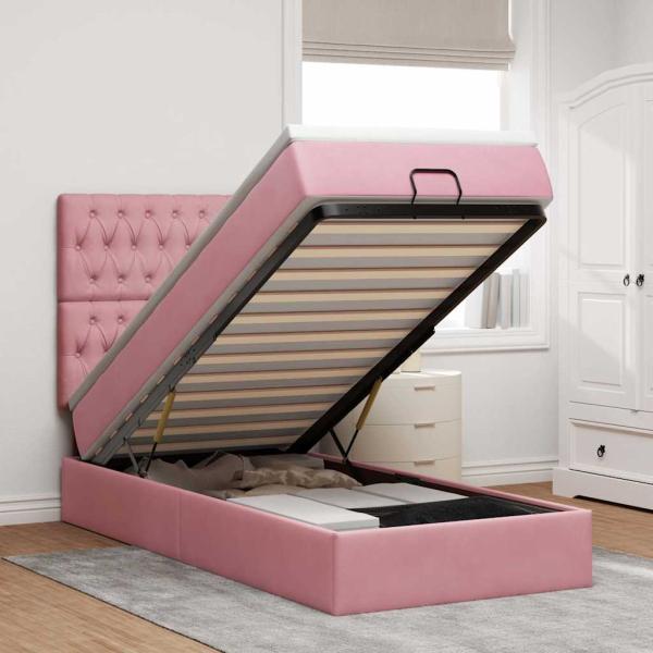 ARDEBO.de - Ottoman-Bett mit Matratzen & LEDs Rosa 100x200 cm Samt