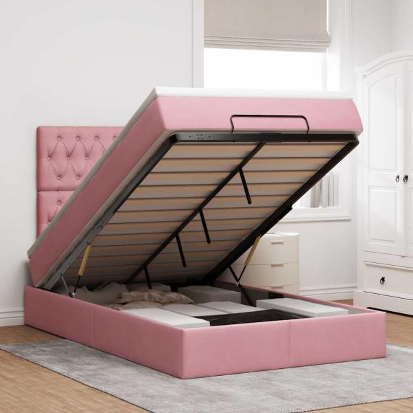 ARDEBO.de - Ottoman-Bett mit Matratzen & LEDs Rosa 120x200 cm Samt