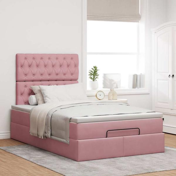 Ottoman-Bett mit Matratzen & LEDs Rosa 120x200 cm Samt