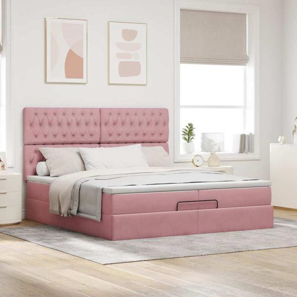 Ottoman-Bett mit Matratzen Rosa 200x200 cm Samt