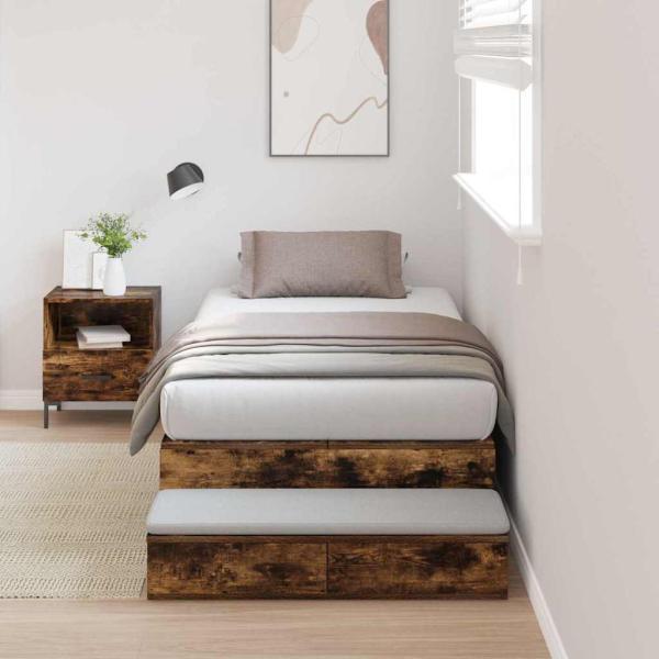 ARDEBO.de - Aufbewahrungsbettgestell Geräucherte Eiche 80 cm Holzwerkstoff