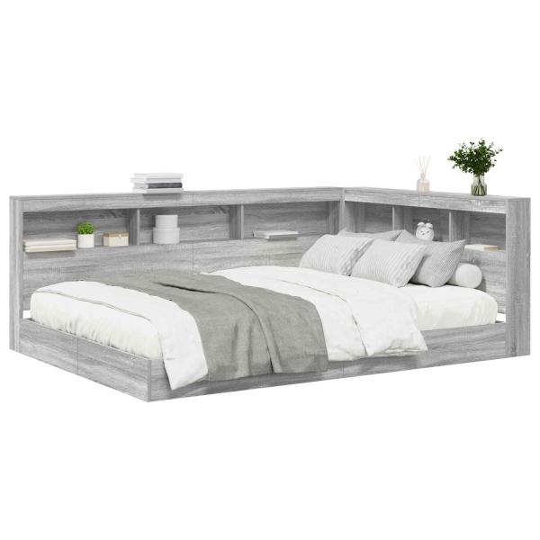 Bücherregal-Bett Grau Sonoma 160 x 200 cm Holzwerkstoff