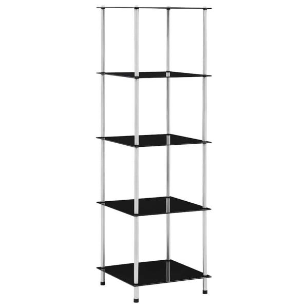 ARDEBO.de - Regal mit 5 Ablagen Schwarz 40x40x130 cm Hartglas