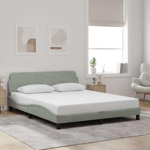 ARDEBO.de - Bettgestell "Dover" Hellgrau 152x203 cm Samt