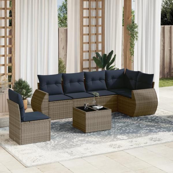ARDEBO.de - 7-teiliges Gartensofa-Set mit Kissen, grau, Polyrattan
