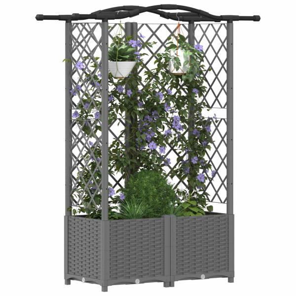 Hochbeet mit Rankgitter und Dach Hellgrau 122 x 40 x 138 cm PP